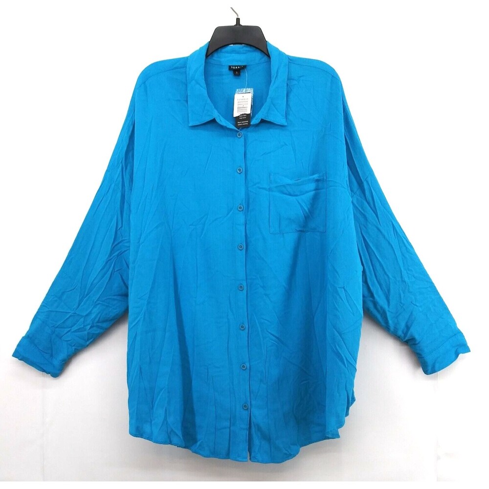 Torrid Shirt Womens Size 3 Teal Blue Long Sleeve Button Up Blouse Top